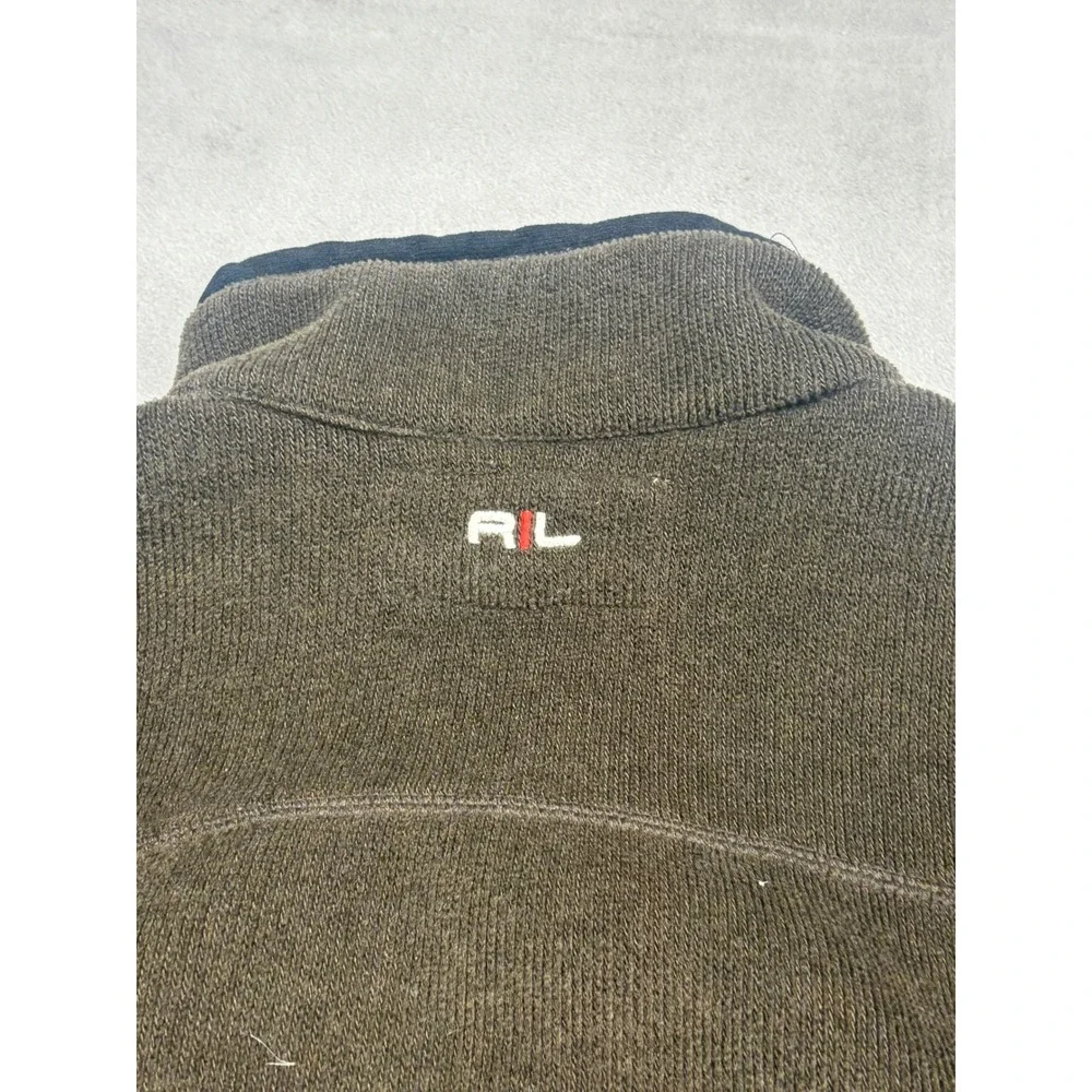 VTG Polo Ralph Lauren Mens Fleece Jacket Olive Brown Full Zip Mock Neck Large